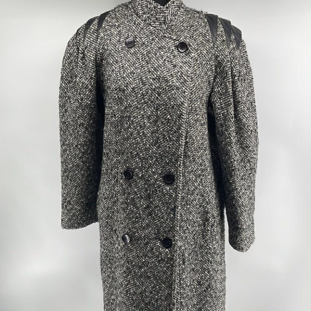 𝅺emblem vintage wool blend full length coat button down faux leather detail